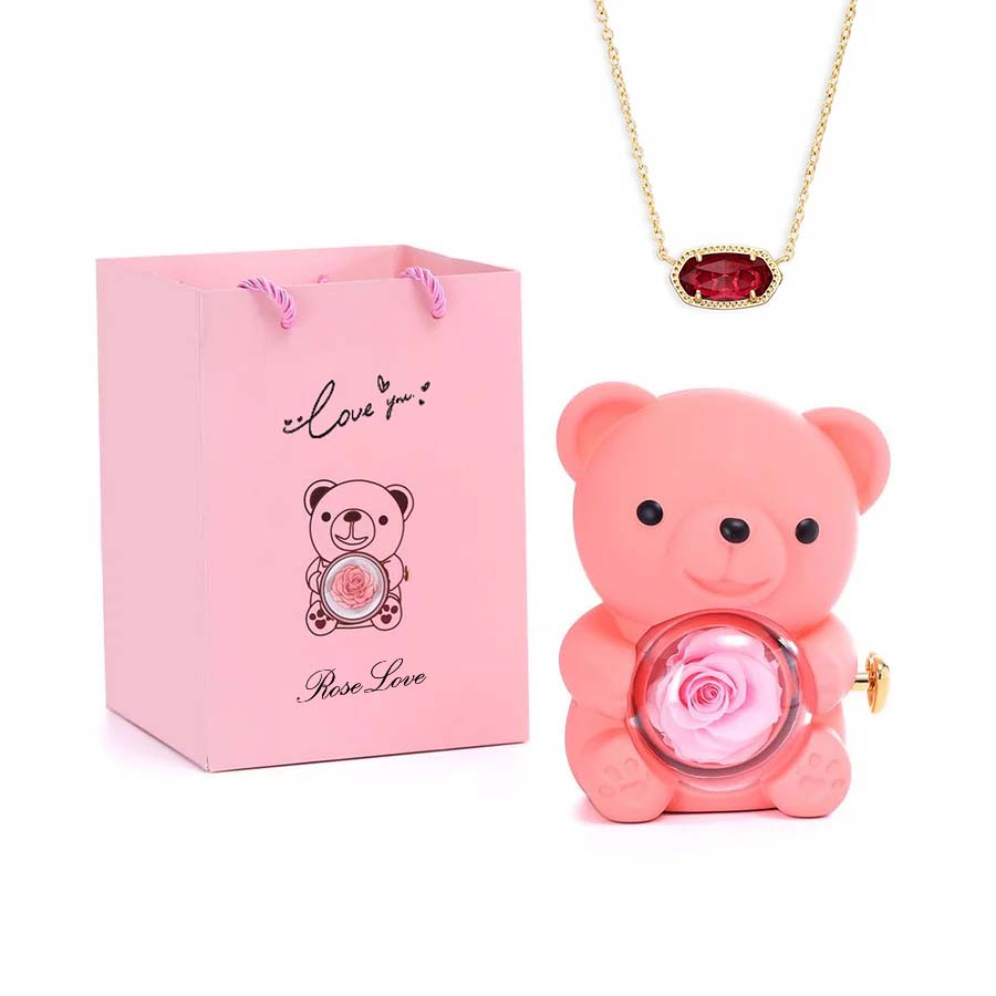 Hug Bear Spin Eternal Flower jewelry box necklace gift