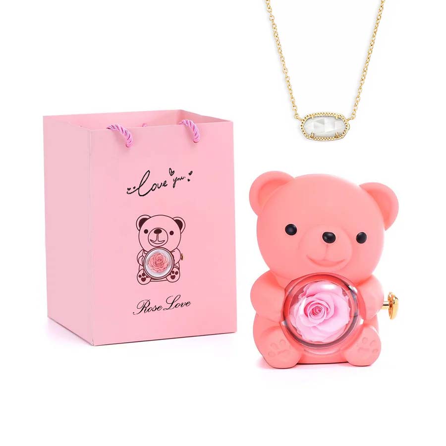 Hug Bear Spin Eternal Flower jewelry box necklace gift