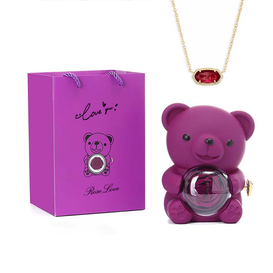 Hug Bear Spin Eternal Flower jewelry box necklace gift