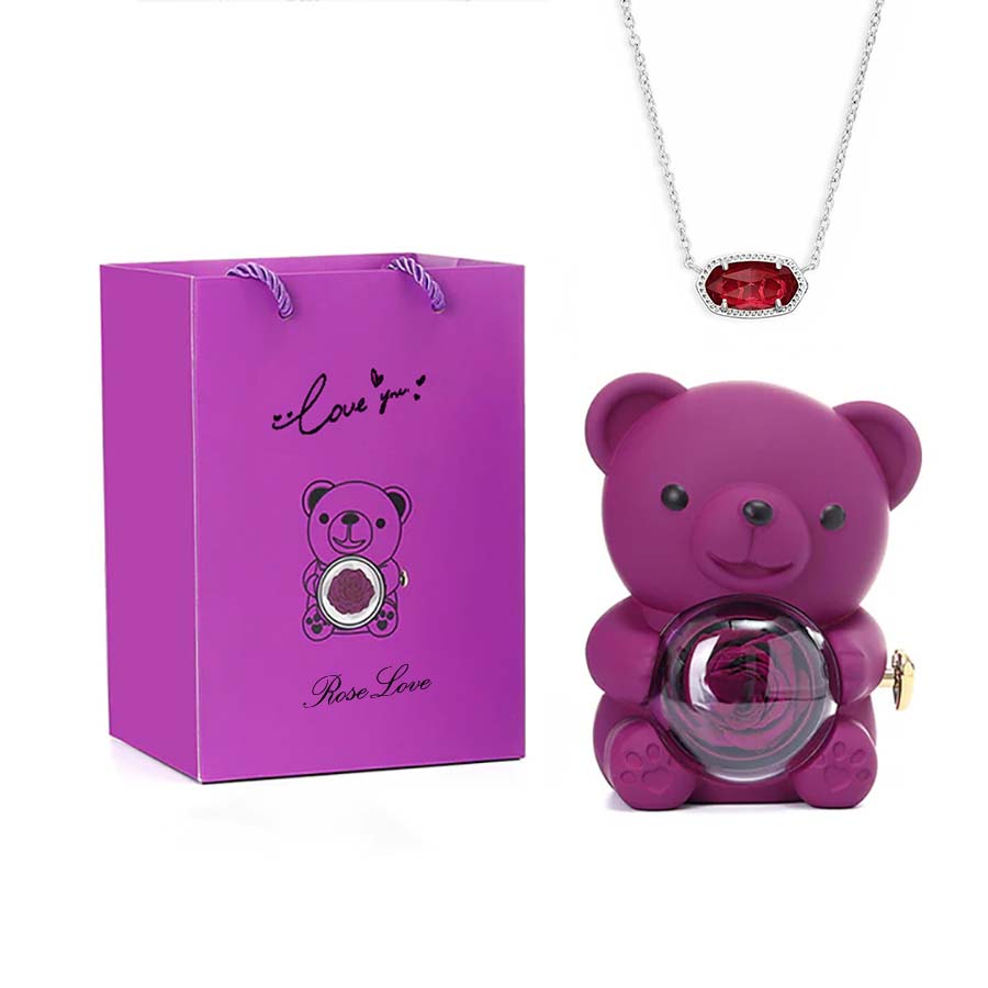 Hug Bear Spin Eternal Flower jewelry box necklace gift