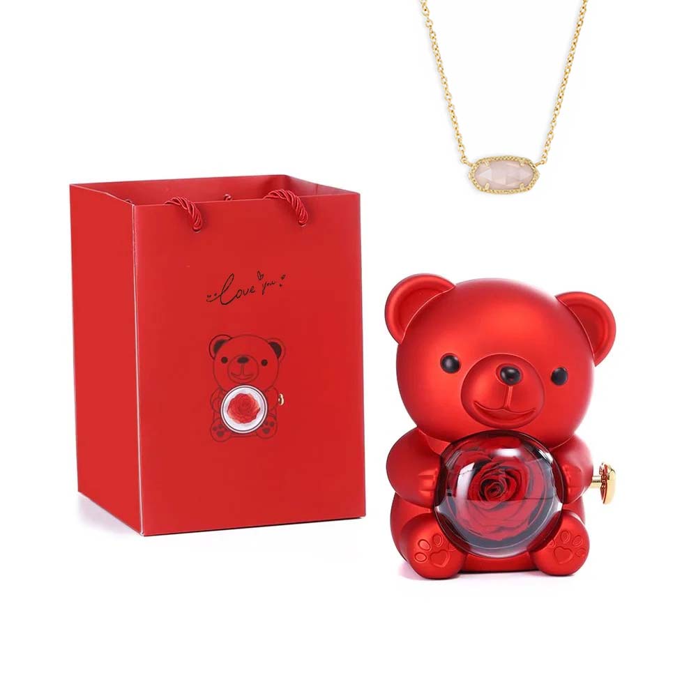 Hug Bear Spin Eternal Flower jewelry box necklace gift