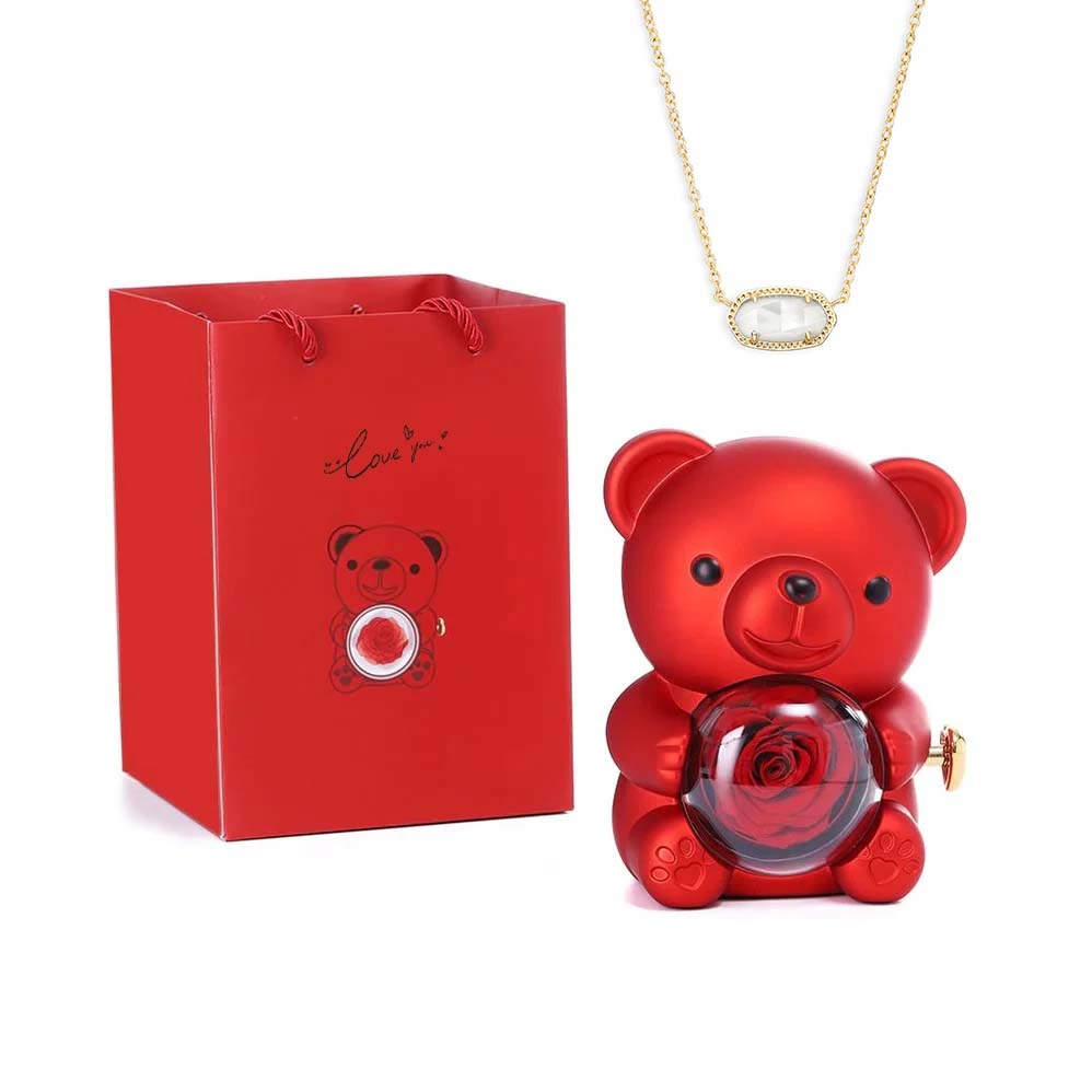 Hug Bear Spin Eternal Flower jewelry box necklace gift