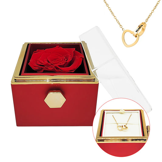 Valentines day gift 2024 eternal rose engraved necklace jewelry box